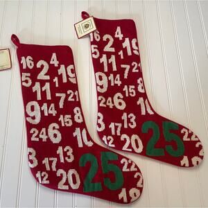 2 Vintage NWT Dillards Red Needlepoint Stockings Christmas Holidays